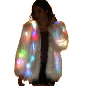 Sztopfocus White Light Up Burning Man Fur Jacket M